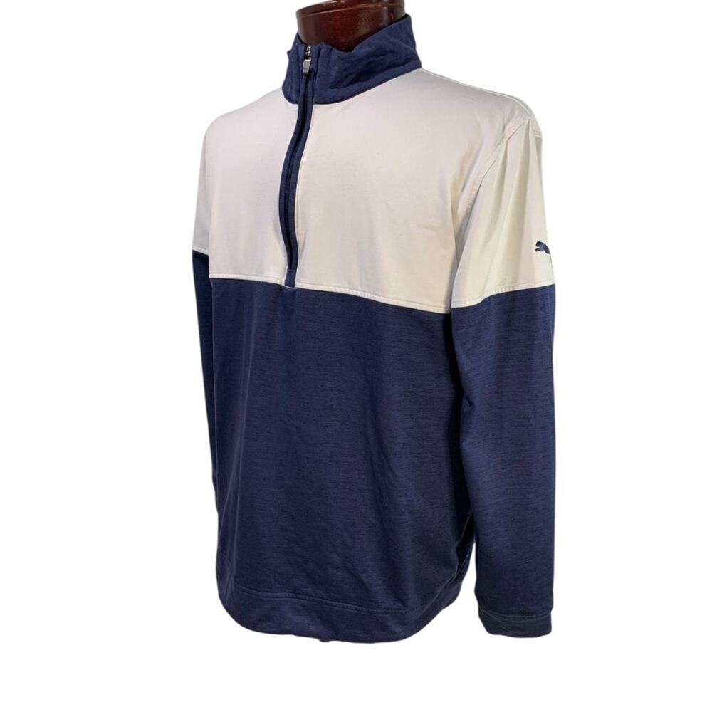 Medium Puma Golf Mens 1/4 Zip Pullover Cloudspun Jacket Navy Blue White